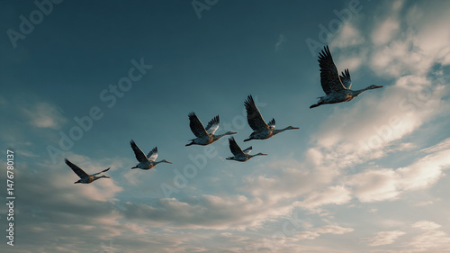 Birds in flight cloudy sky, World Migratory Bird Day