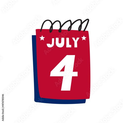 Red note. 4th of July. Flat design. Vector illustration on white background.