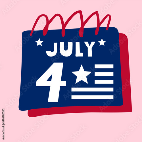 Calendar. 4th of July. Vector illustration on pink background.