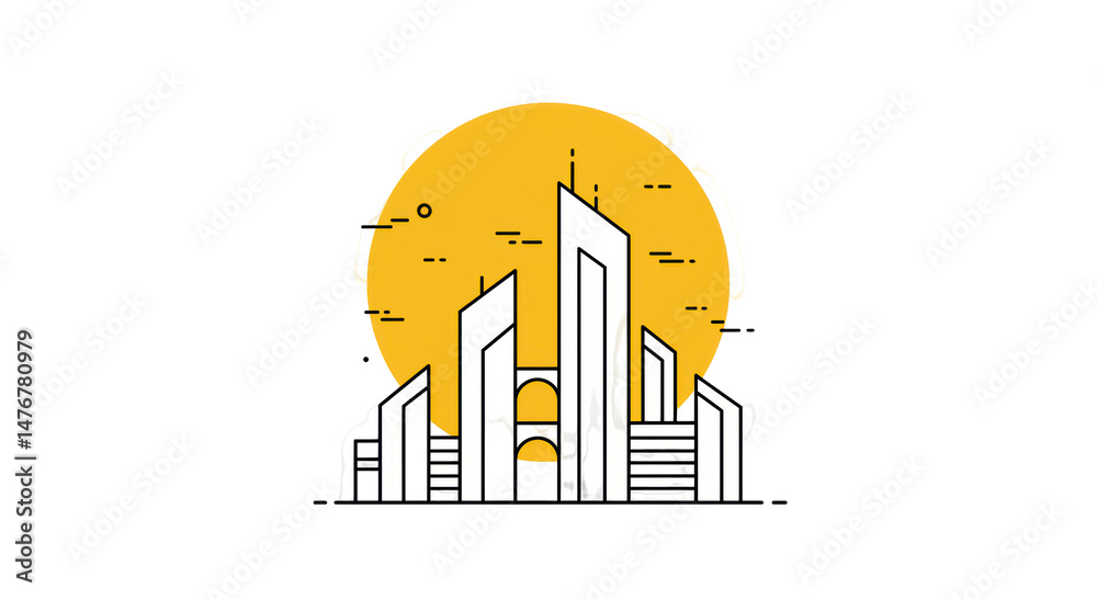 Naklejka premium Minimalist Cityscape with Sun - Vector Illustration