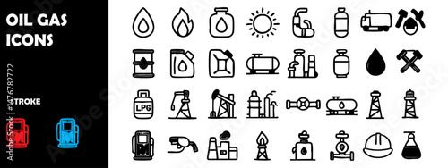 Oil and Gas Icons Set – Energy, Fuel, Petroleum, and Industry Vector Collection