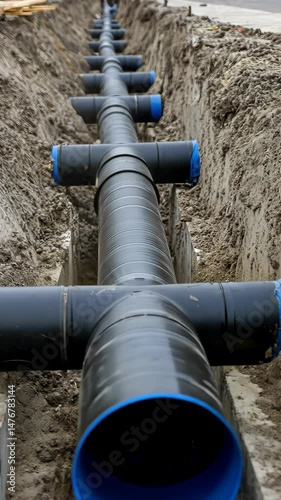 Wallpaper Mural During daylight hours, crews are engaged in the underground installation of black pipes within a trench at an urban construction site Torontodigital.ca
