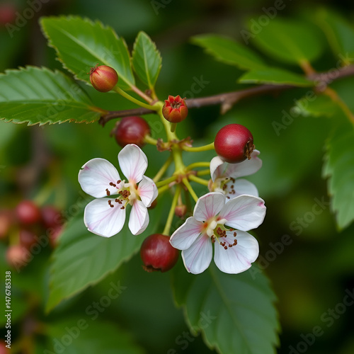 Cynorhodon branch with berries, healthy food and medical virtues photo