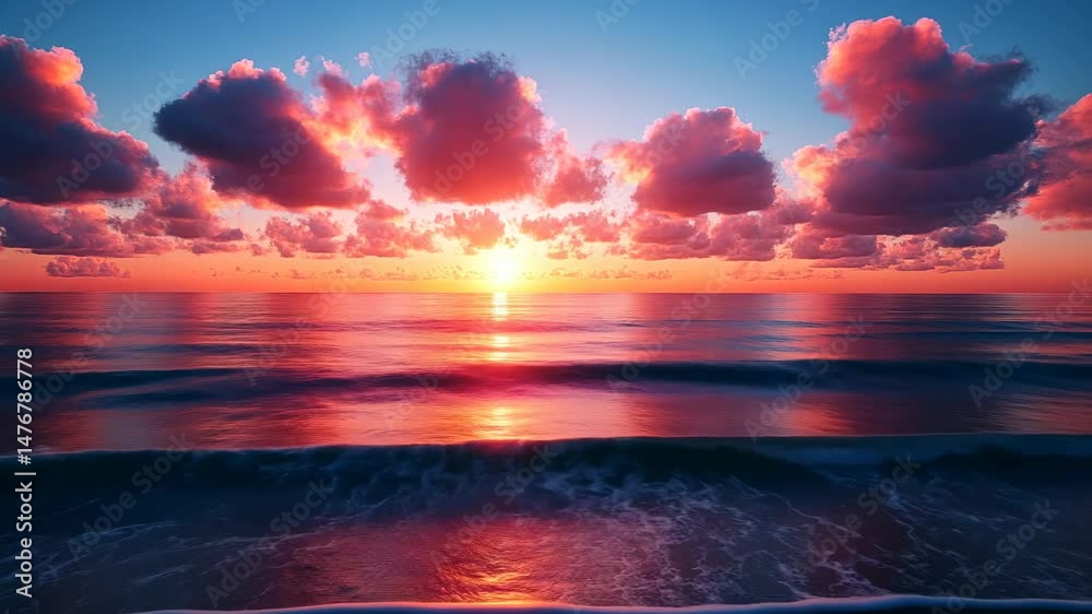 Stunning Ocean Sunset with Vibrant Clouds and Serene Waves for Relaxation Themes Generative AI Stunning Ocean Sunset with Vibrant Clouds and Serene Waves for Relaxation Themes Generative AI