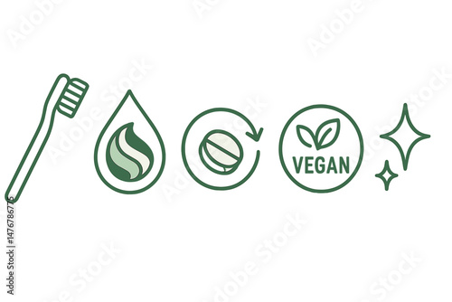 Icons representing dental ecology include a brush, swirl, arrow, badge, and star