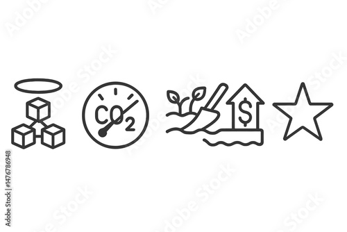 Icons of ESG finance are combining halo, dial, plow, arrow, and star