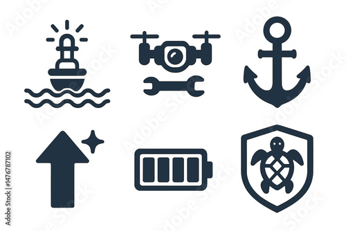 Icons representing buoy technology include images of light, wrench, ring, sparkle, bar, and badge