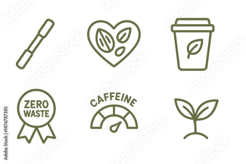 The café‑eco icons depict a stirrer, heart, cup, ribbon, meter, and icon