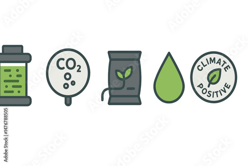 Icons of biotechnology are represented by symbols including a tube, gauge, icon, drop, and badge