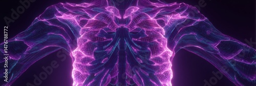 Artistic Glowing Anatomy Overlay With Central Fade-Out Revealing Intricate Organ Structures and Vibrant Neon Colors