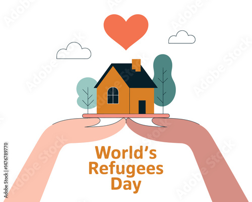 World Refugee Day design hands offering shelter and hope