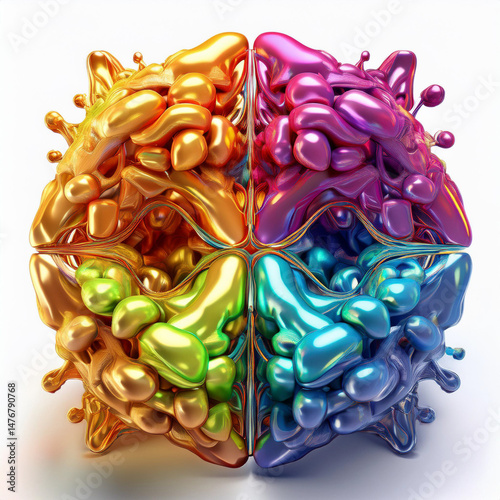 abstract 3D art, colorful blob, organic structure, generative design, surreal texture, digital sculpture, rainbow gradient, coral-like form, fluid dynamics, modern digital art, computer-generated imag