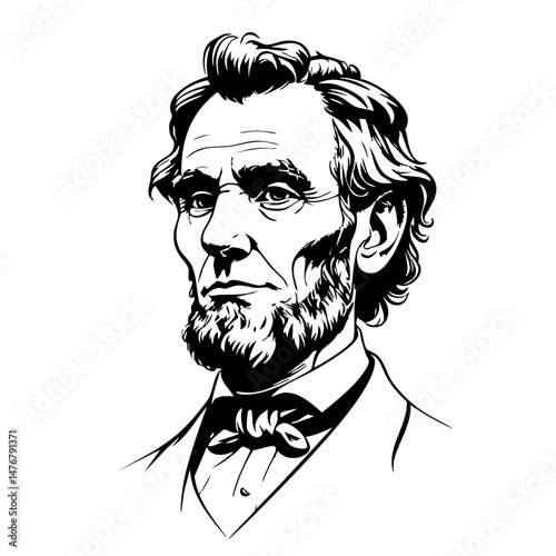 Abraham Lincoln Portrait – Vintage Black and White Line Art