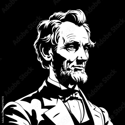Abraham Lincoln High-Contrast Vector Portrait on Black Background