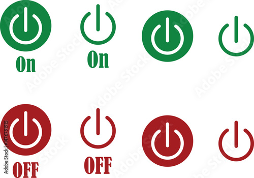 Power on or off button icon set. Turn on and turn off switch button. On and off toggle switch buttons. On and off vector with red and green color collection isolated on transparent background.