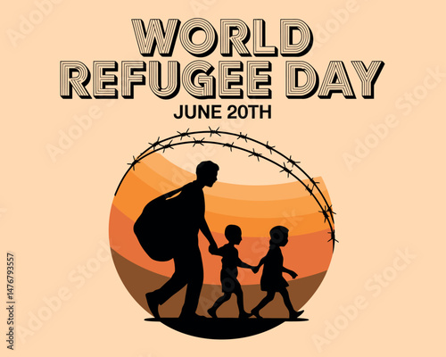 World Refugee Day design showing global migration and barbed wire