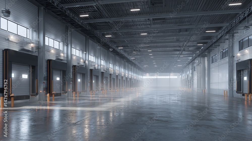 Empty industrial warehouse with loading docks Empty industrial warehouse with loading docks