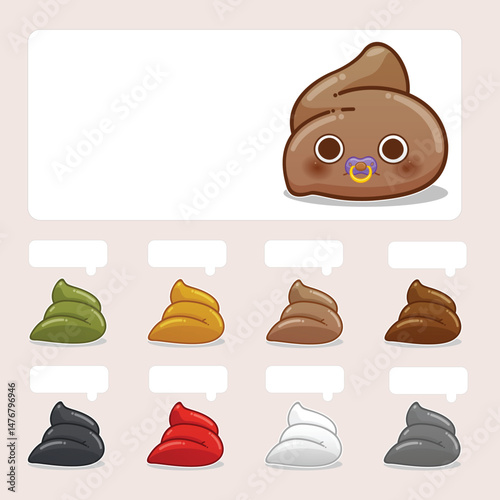 The illustration depicts various stool colors as indicators of children's health status.
