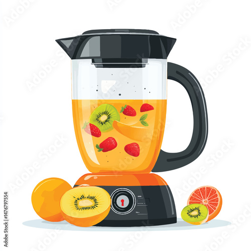 a blender with fruit  pieces around it