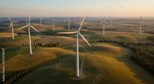 Wind turbines on rolling hills