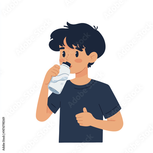 boy drinking water from sports bottle