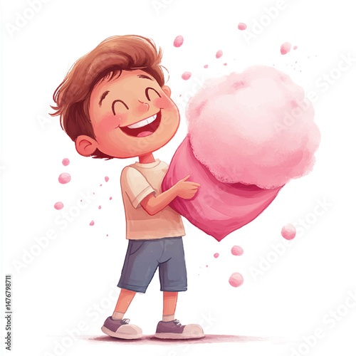 boy holding bag of cotton candy