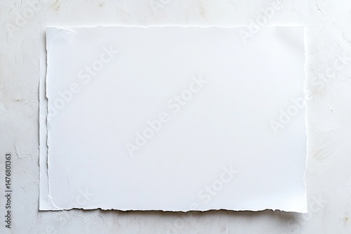 Blank sheet of white paper with uneven edges, laid on a textured surface