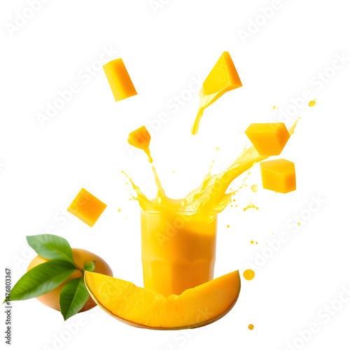 Mango juice explosion on withe background
