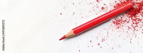 Red colored pencil with broken fragments