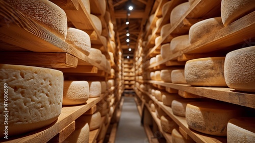 Wallpaper Mural cheese on shelves in the cellar, cheese production	 Torontodigital.ca