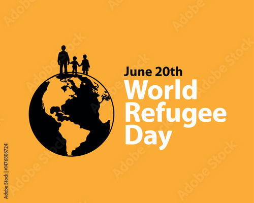 World Refugee Day Family Silhouette Sitting On Globe Concept