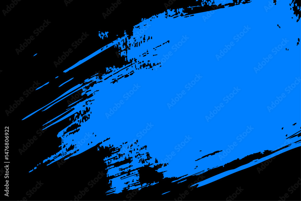 Abstract blue grunge paint stroke or brush mark on a black background. Textured vector design element with distressed, rough edges, ideal for artistic overlays, banners, or modern graphic accents.