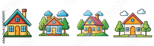 a set of colorful houses icon