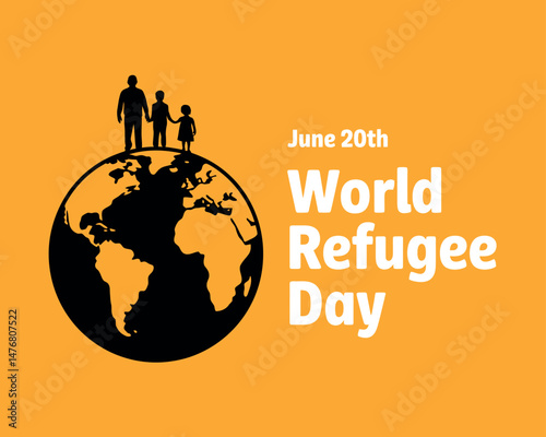 World Refugee Day Family Silhouette Sitting On Globe Concept