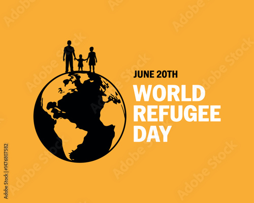World Refugee Day Family Silhouette Sitting On Globe Concept