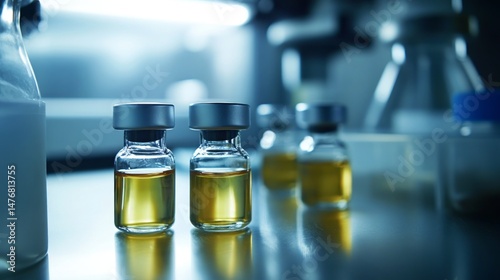 Sterile Vials Containing Penicillin in a Modern Laboratory Setting