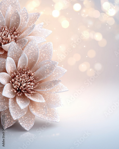 Glittering floral design with luminous petals and soft background