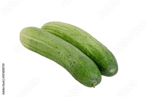 two fresh green cucumbers isolated on white background