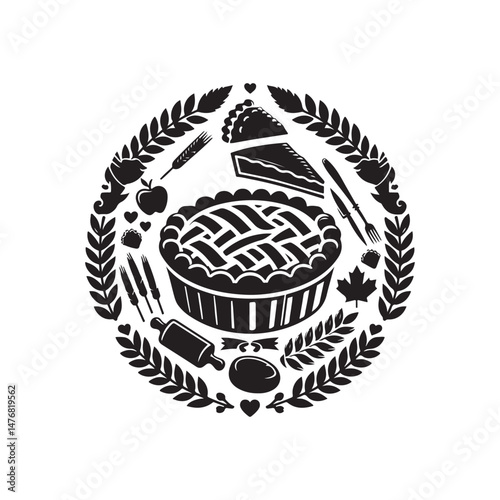 National Meat Pie Day Silhouette Vector Illustration, Solid White Background.