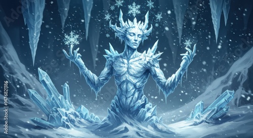 Frost Spirit Sculpting Crystalline Art in a Winter Landscape