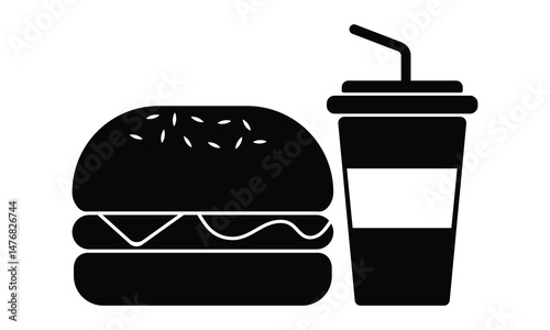Hamburger and soft drink icon vector. silhouette of burger and soft drink vector symbol. Fast food icons vector illustration of a burger, soda or cola drink silhouette vector illustration.