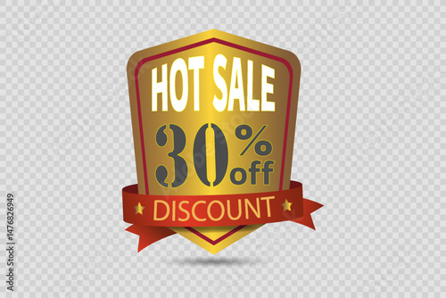 Gold sticker of discounts and sales. On a transparent background.