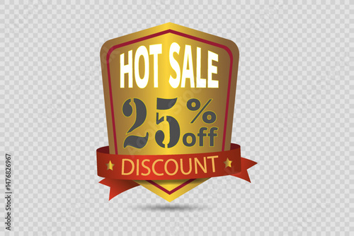 Gold sticker of discounts and sales. On a transparent background.