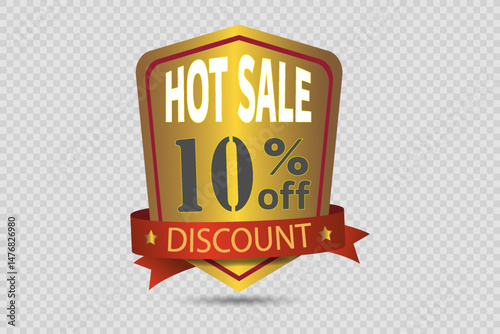 Gold sticker of discounts and sales. On a transparent background.