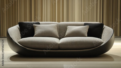 Modern, sculpted sofa with a smooth, organic form