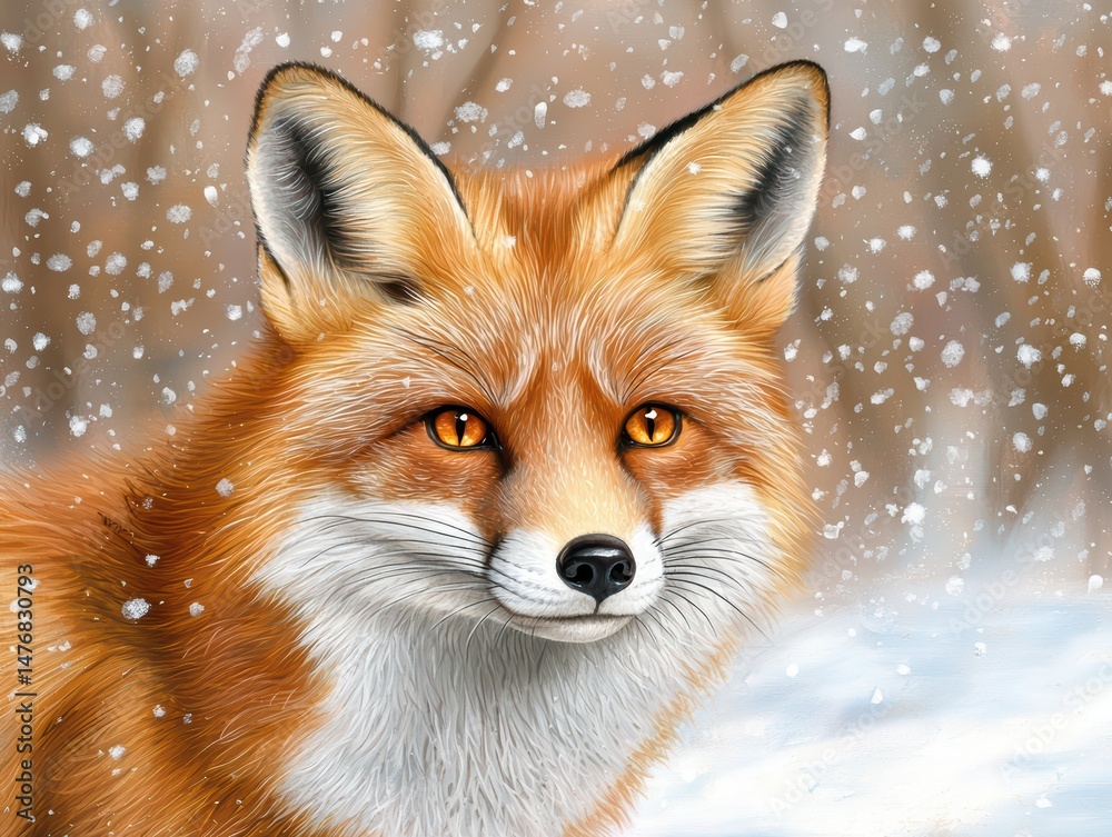 Obraz premium Close-Up of a Red Fox in a Snowy Landscape Capturing the Beauty of Nature's Winter Wonderland