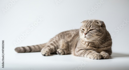 Serene Scottish Fold Cat Curled on White Background