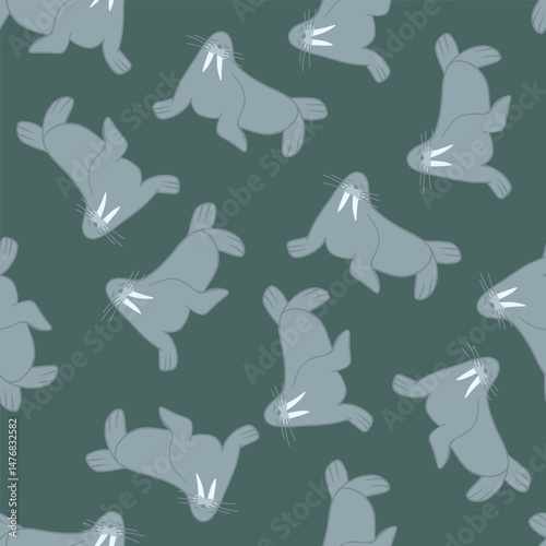 Vector isolated illustration of a pattern with walruses. Children's pattern with animals.