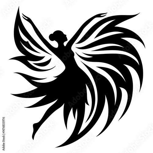 Black silhouette vector illustration of a tribal eagle head, a wild bird symbol for a tattoo design