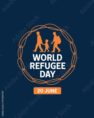 World Refugee Day graphic with family silhouettes in doodle circle